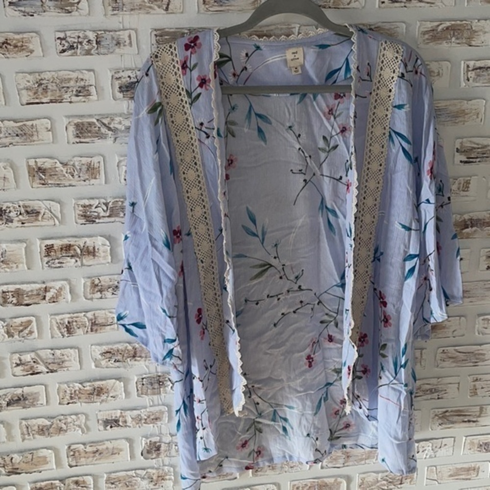 Red + Olive Lavender Floral Kimono 3/4 Sleeve